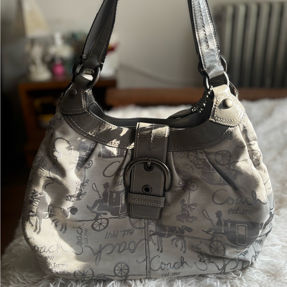 SOLD Coach Gray and Black Signature Shoulder Bag